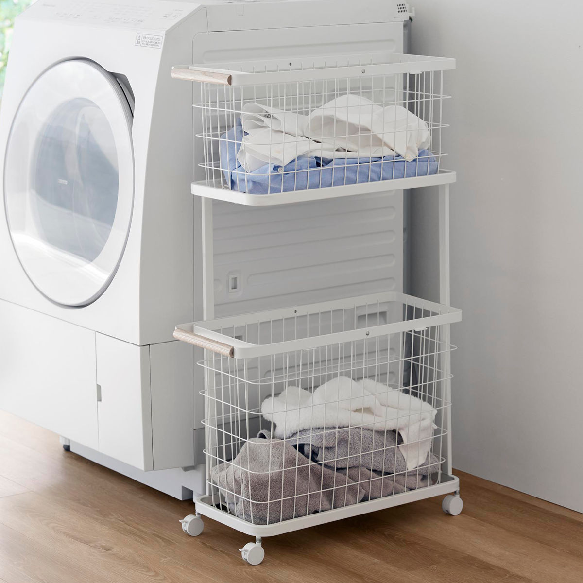 山崎実業 tosca ランドリーワゴン+バスケット トスカ スリム ( 4903208103794 トスカシリーズ ホワイト 洗濯かご ランドリー 洗濯 かご 洗濯カゴ ランドリーワゴン ワゴン ワイヤーバスケット バスケット )