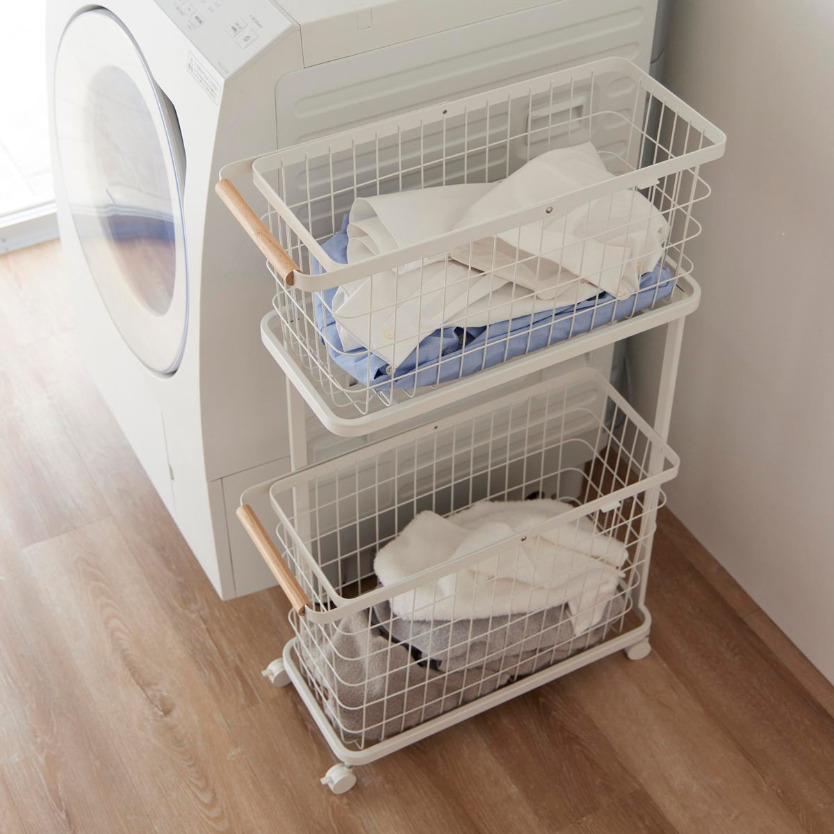 山崎実業 tosca ランドリーワゴン+バスケット トスカ スリム ( 4903208103794 トスカシリーズ ホワイト 洗濯かご ランドリー 洗濯 かご 洗濯カゴ ランドリーワゴン ワゴン ワイヤーバスケット バスケット )