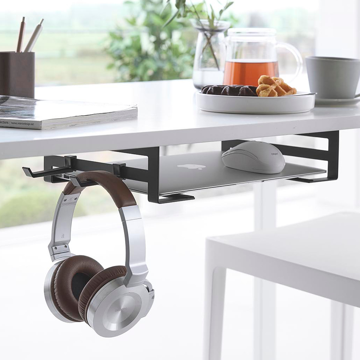 山崎実業 smart デスク下ノートパソコン収納ラック スマート ( 4903208104241 スマートシリーズ 収納ラック パソコン収納 デスク下 テーブル下 ノートパソコン PC収納 デスク PC ノートPC ヘッドセット ケーブル ) 【ブラック】 ブラック