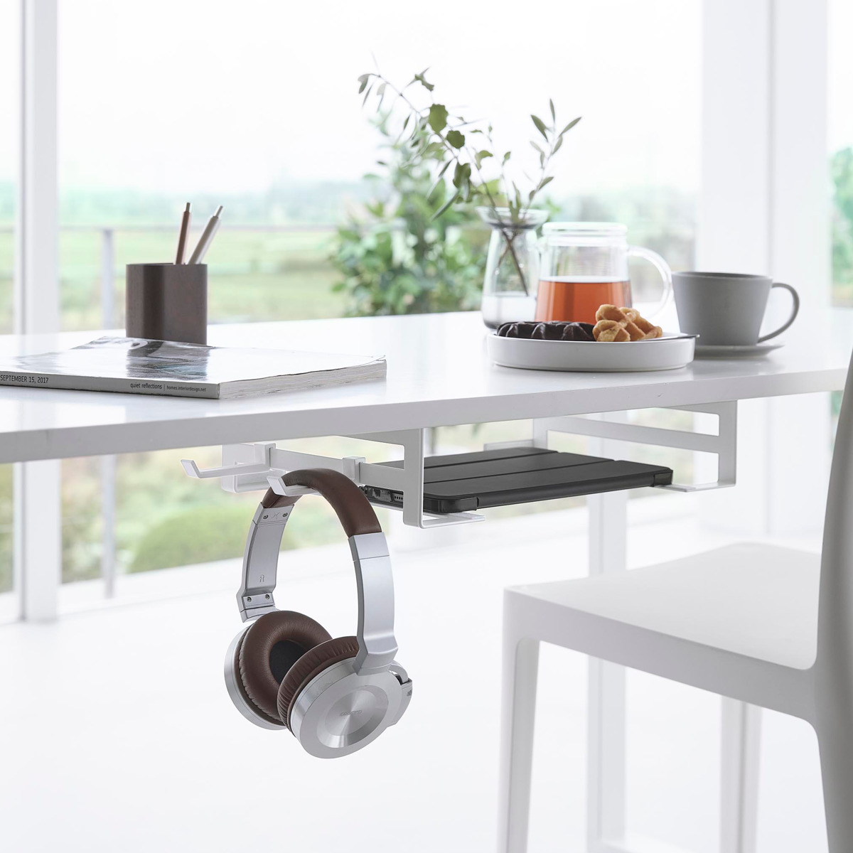 山崎実業 smart デスク下ノートパソコン収納ラック スマート ( 4903208104241 スマートシリーズ 収納ラック パソコン収納 デスク下 テーブル下 ノートパソコン PC収納 デスク PC ノートPC ヘッドセット ケーブル ) 【ブラック】 ブラック