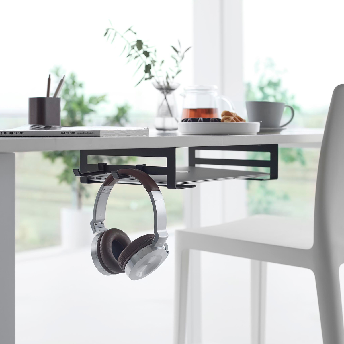 山崎実業 smart デスク下ノートパソコン収納ラック スマート ( 4903208104241 スマートシリーズ 収納ラック パソコン収納 デスク下 テーブル下 ノートパソコン PC収納 デスク PC ノートPC ヘッドセット ケーブル ) 【ブラック】 ブラック