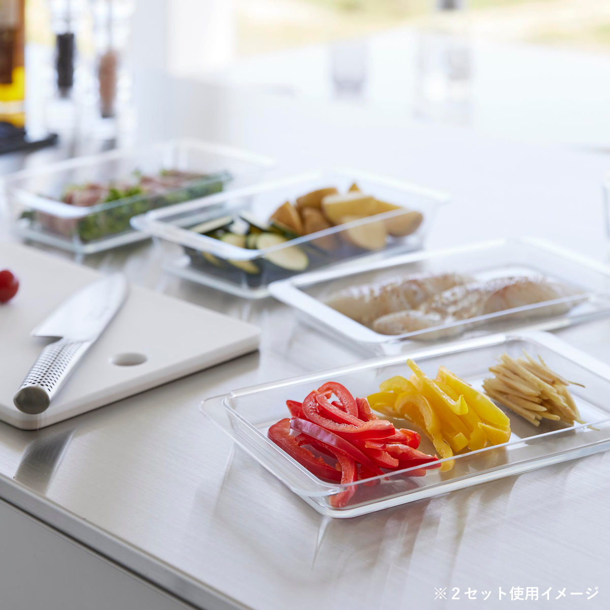 山崎実業 tower 電子レンジ対応連結できる洗いやすい下ごしらえ調理トレー タワー 深型 2個組 クリア ( 4903208103374 タワーシリーズ 調理トレー 連結可能 2個 食洗機対応 電子レンジ対応 )