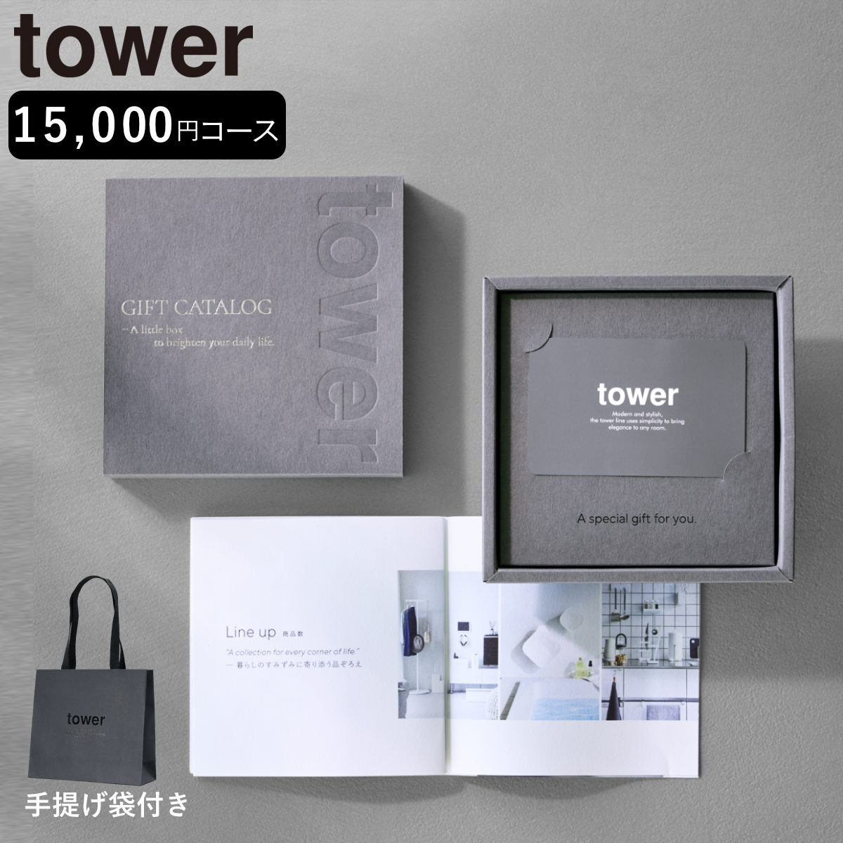 tower カタログギフト DGY 紙袋セット （ 4903208104999 タワーシリーズ カタログ ギフト 選べるギフト ギフトカード セレクトギフト プレゼント 贈り物 選択型ギフト キッチン用品 ランドリー用品 インテリア ）