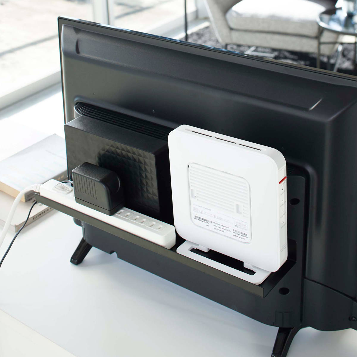 山崎実業 smart テレビ裏ラック スマート ワイド40 ( 4903208048859 テレビ裏 テレビ 背面 テレビ裏収納 収納 ラック 棚 ルーター 電源タップ ゲーム機 TV 裏 シンプル おしゃれ スピーカー 掃除道具 ブラック 黒 隠す収納 )