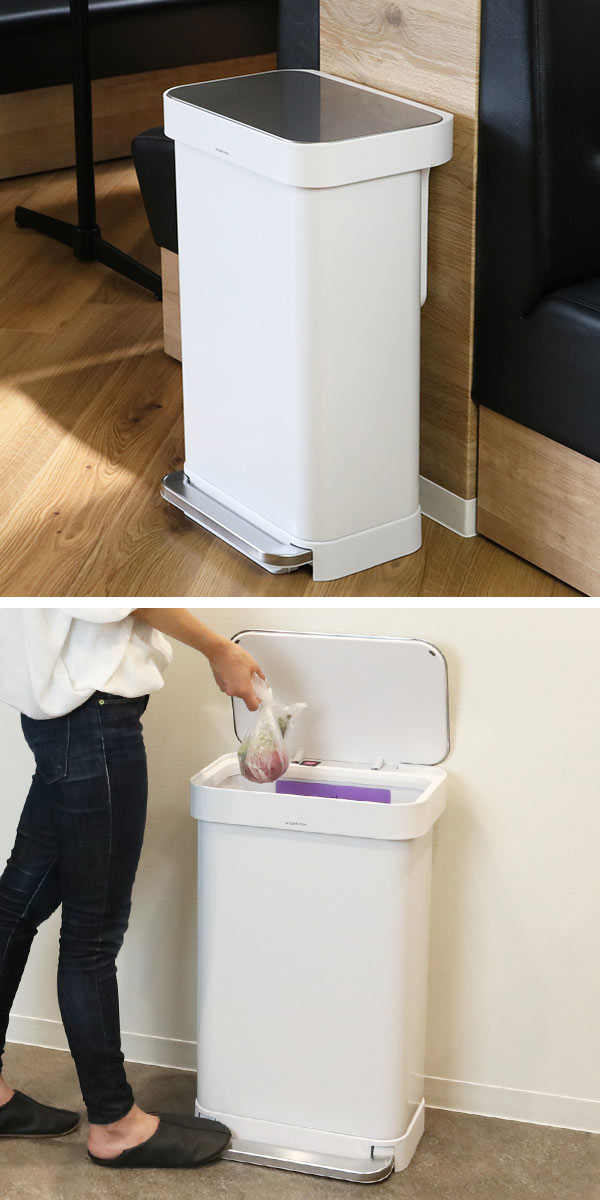 正規品 ゴミ箱 シンプルヒューマン ペダル式 ふた付き simplehuman 45L ホワイト レクタンギュラーステップダストボックス ( 分別 ごみ箱 キッチン スリム ダストボックス ステンレス おしゃれ 45 リットル )
