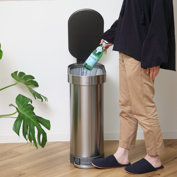 正規品 ゴミ箱 シンプルヒューマン simplehuman 45L スリムステップカン ステンレス ふた付き ( ダストボックス ごみ箱 キッチン スリム ペダル くずかご おしゃれ 袋 見えない 45 リットル リビング )