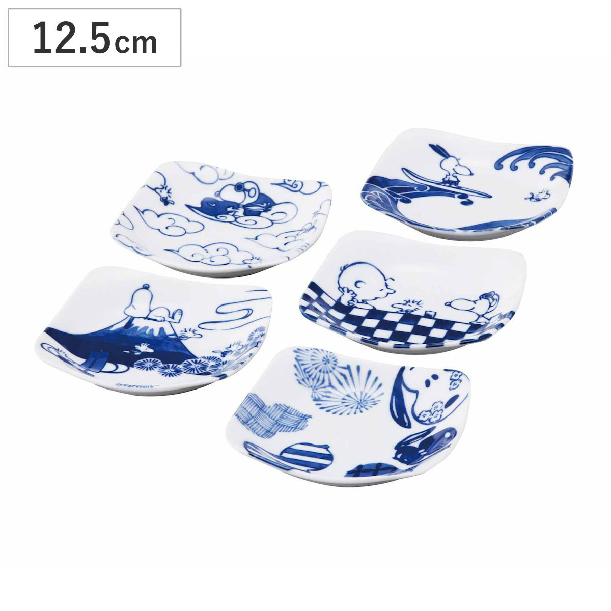 皿 角皿5枚組 スヌーピー （ 12.5cm 電子レンジ対応 食洗機対応 磁器 プレート 小皿 お皿 食器 日本製 和風 和食器 キャラクター かわいい ）