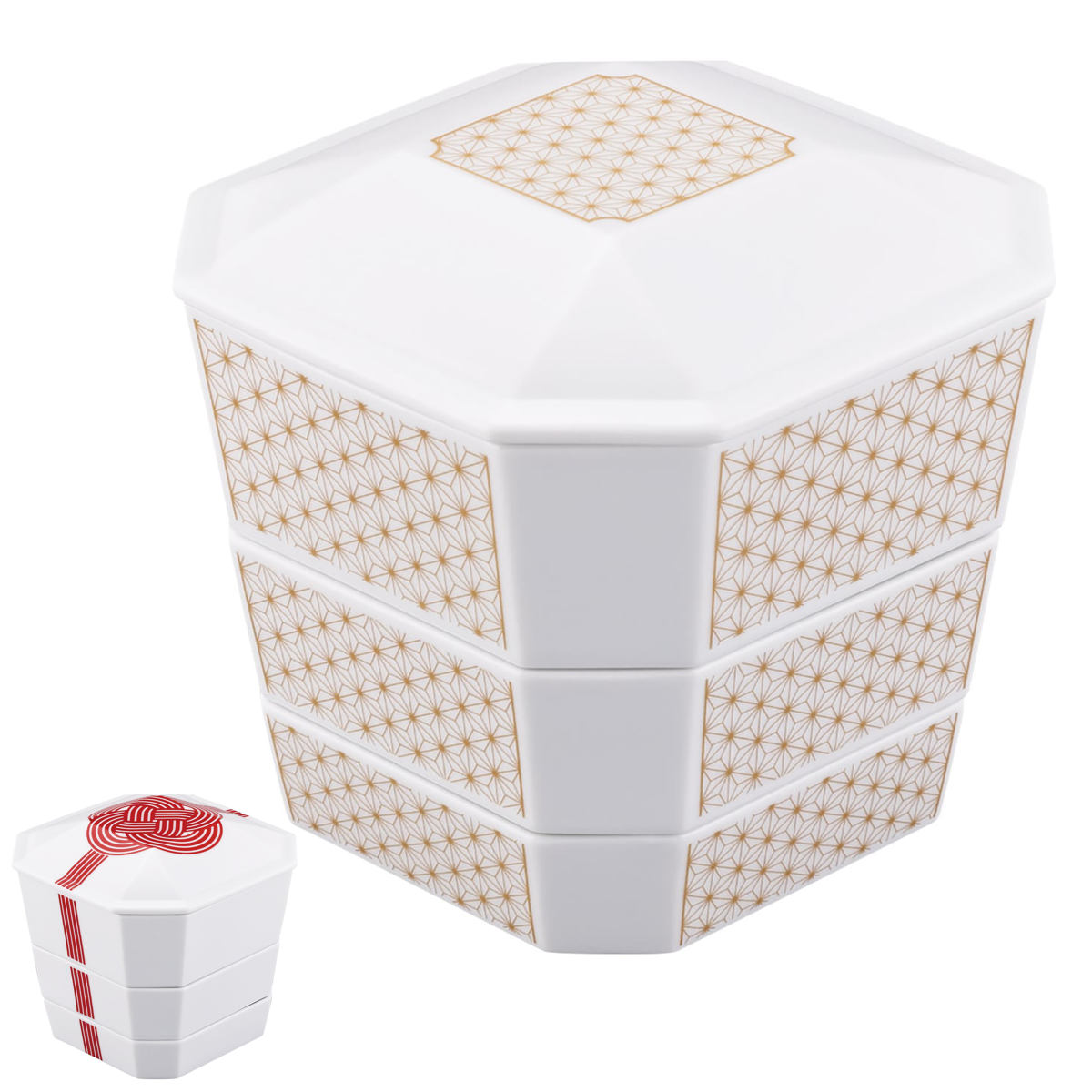 3段重箱 隅切 陶磁器 （ 食洗機対応 電子レンジ対応 磁器 日本製 お重 3段 陶器 食洗機OK レンジOK 重箱 高級感 上品 和風 和モダン モダン ） 【麻の葉】