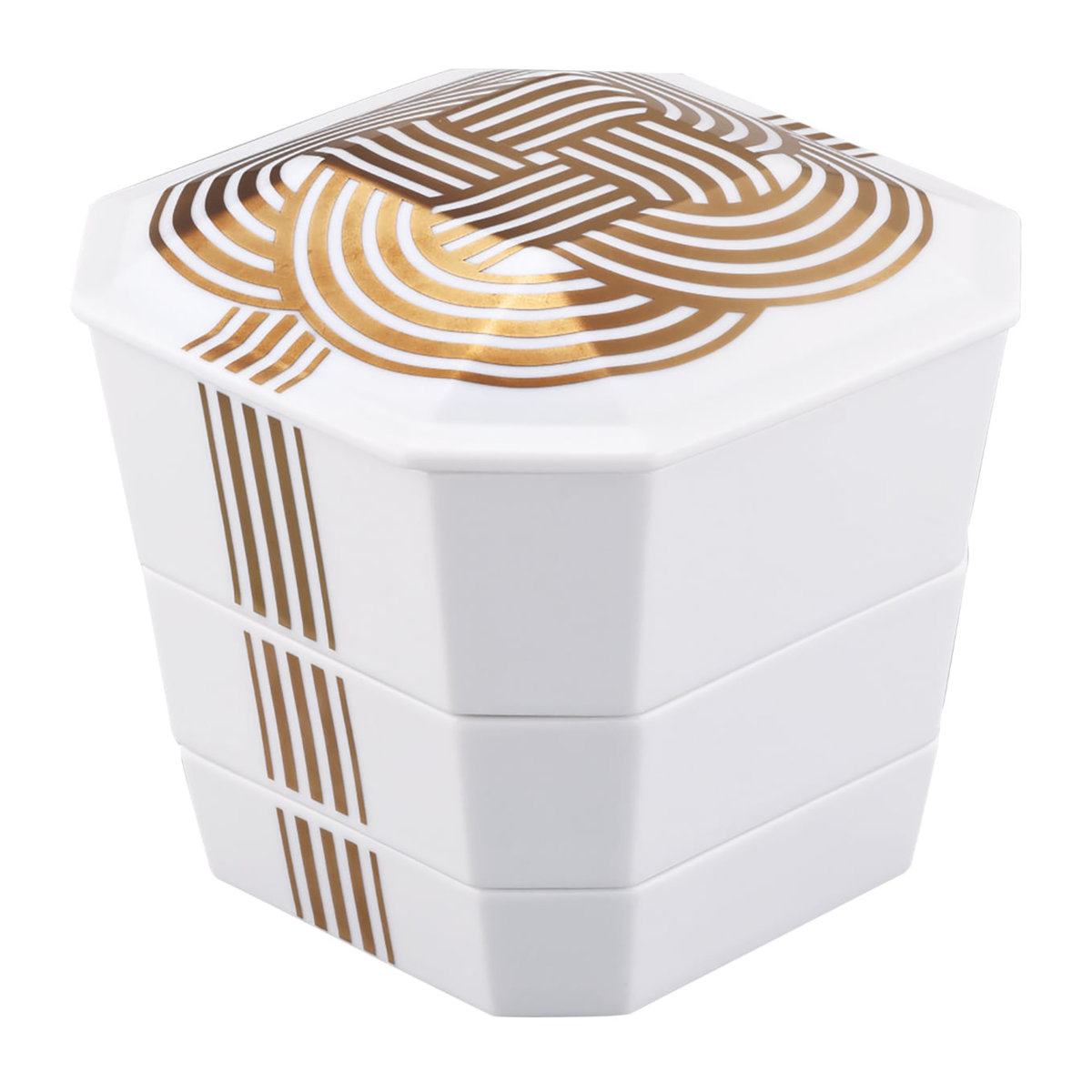 3段重箱 隅切 陶磁器 金結び （ 食洗機対応 電子レンジ対応 磁器 日本製 お重 3段 陶器 食洗機OK レンジOK 重箱 高級感 上品 和風 和モダン モダン ）