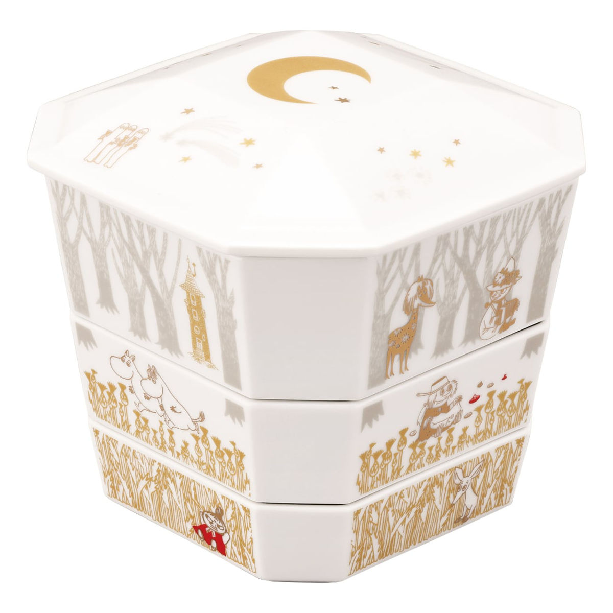 3段重箱 ムーミン 隅切 陶磁器 （ 食洗機対応 電子レンジ対応 磁器 日本製 お重 3段 陶器 食洗機OK レンジOK 重箱 高級感 上品 和風 和モダン モダン ）