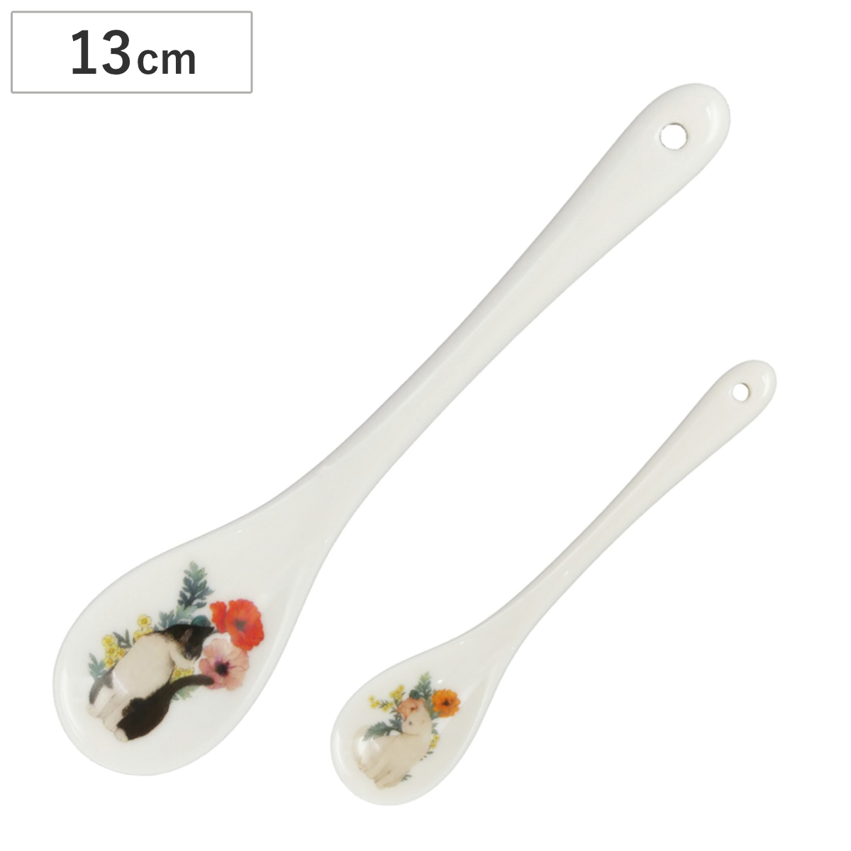 スプーン 陶製スプーン cat poppia ( 13cm 食洗機対応 磁器 ティースプーン デザート カトラリー migratory bird キャットポピア 猫 草花 ボタニカル 保護猫支援 寄付 かわいい ) 【ハチワレ】