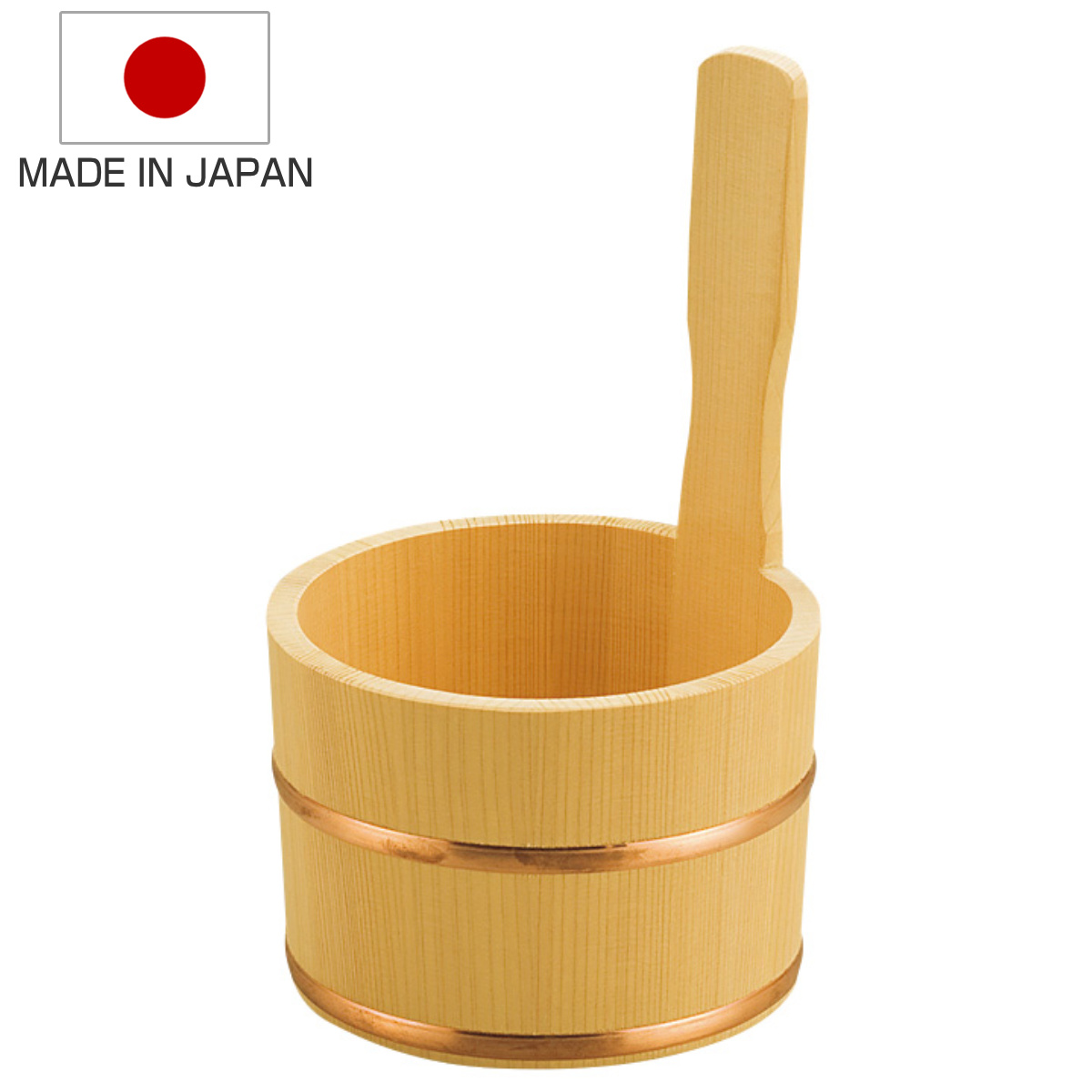 湯桶 木製 片手湯桶 銅タガ 椹 サワラ ( 手桶 天然木 手おけ 桶 おけ 湯おけ 風呂おけ お風呂 木 さわら 銭湯 温泉 片手 持ち手 取っ手 木目 すくいやすい 洗面器 レトロ 日本製 )