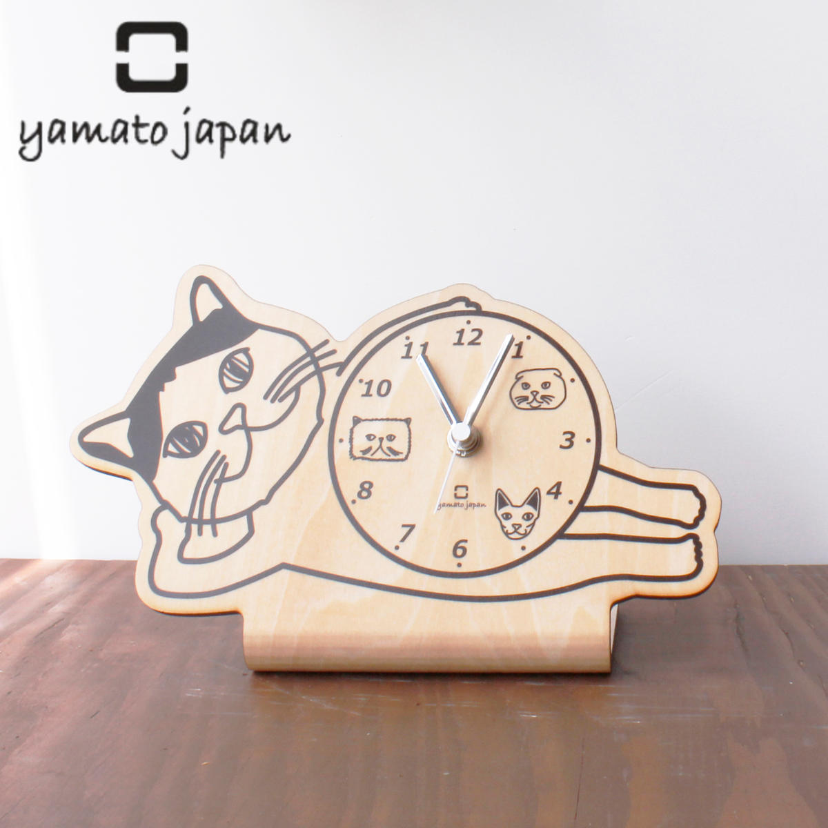 置き時計 stand clock CATS ヤマト工芸 ブリティッシュショートヘア （ 時計 置時計 木製 木目調 とけい クロック アナログ ねこ おしゃ