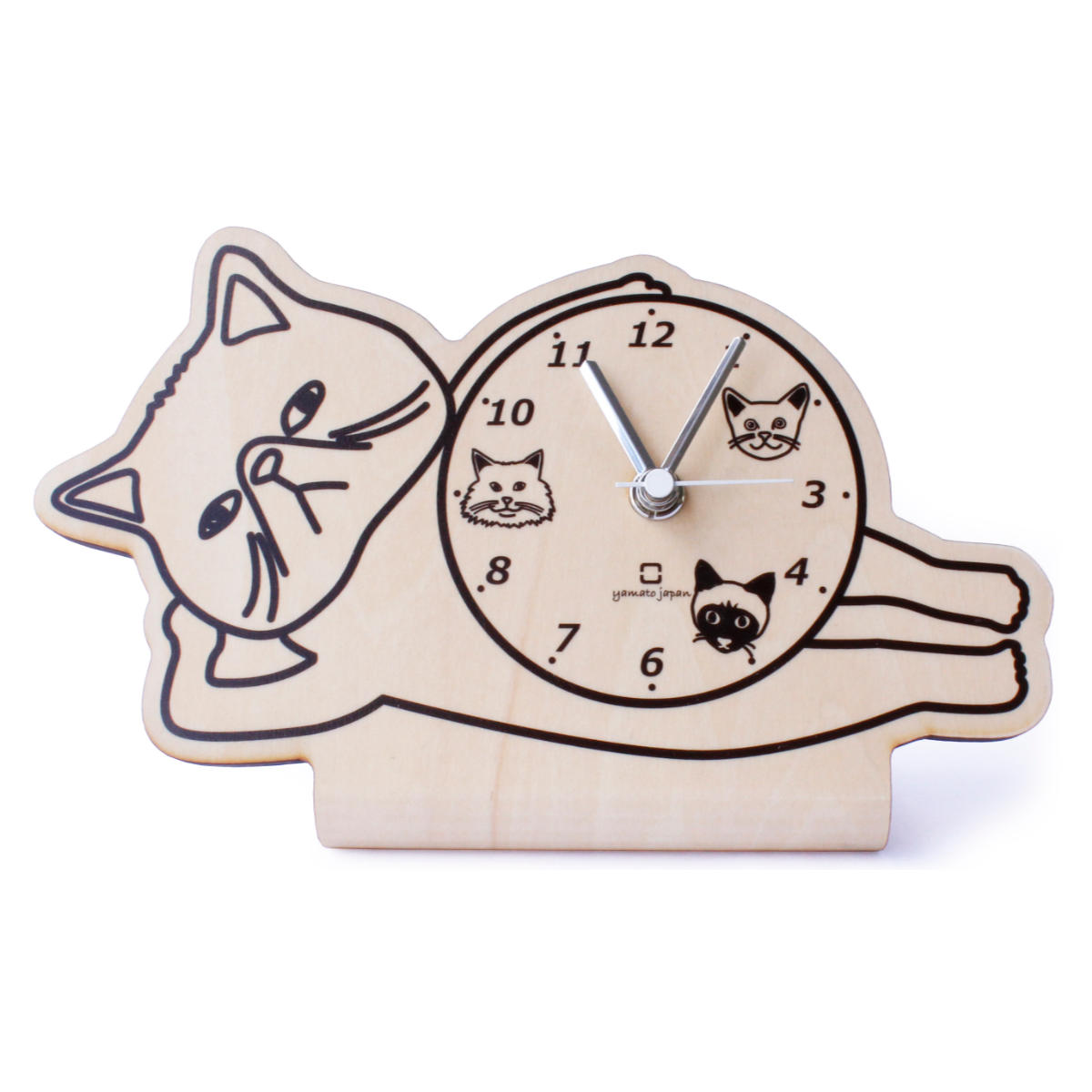 インテリア小物 置き時計 stand clock CATS ヤマト工芸 エキゾチックショートヘア （ 時計 置時計 木製 木目調 とけい クロック アナログ ねこ  おしゃれ 猫 ネコ 北欧 子ども部屋 リビング ユニーク インテリア かわいい ）