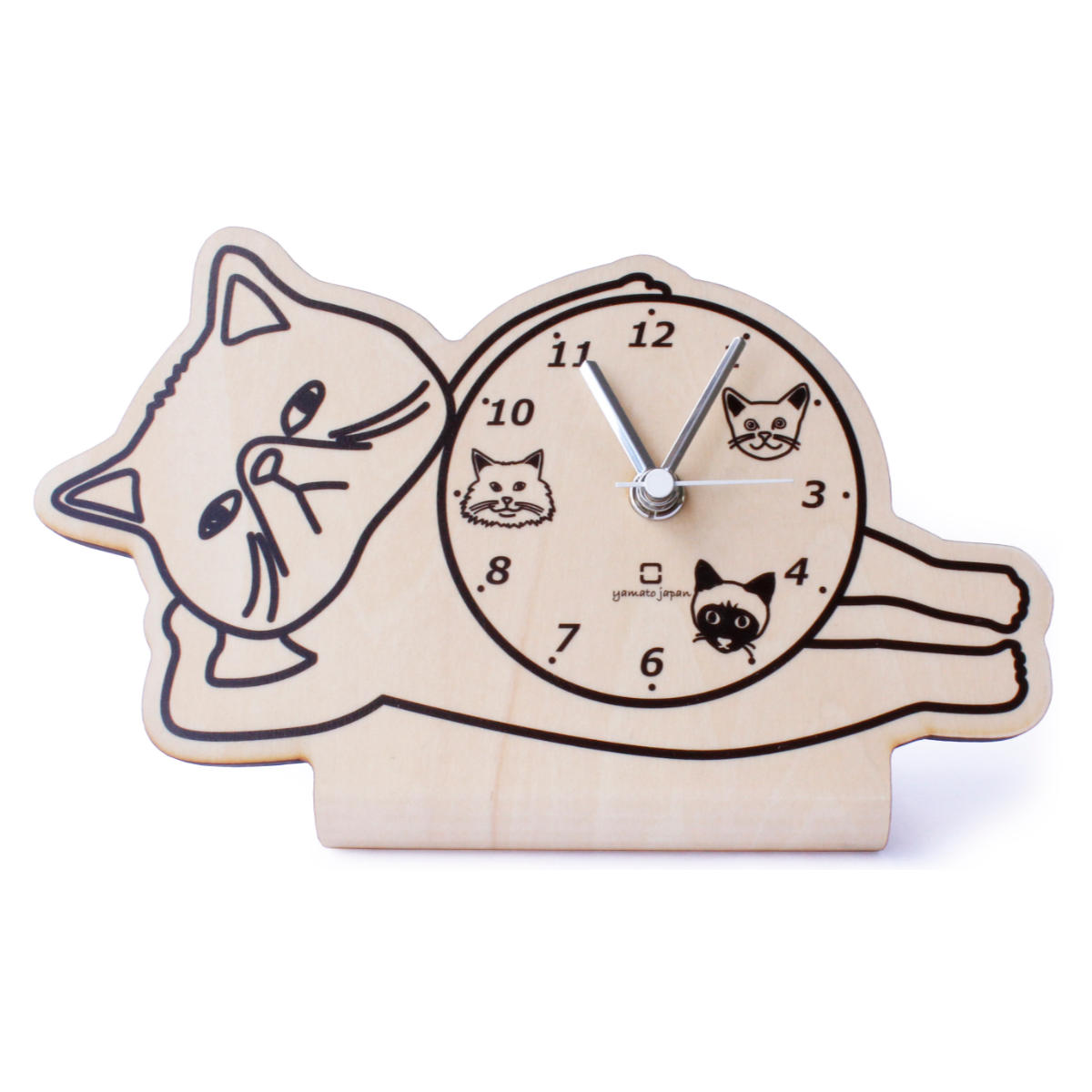 置き時計 stand clock CATS ヤマト工芸 エキゾチックショートヘア （ 時計 置時計 木製 木目調 とけい クロック アナログ ねこ  おしゃれ 猫 ネコ 北欧 子ども部屋 リビング ユニーク インテリア かわいい ）