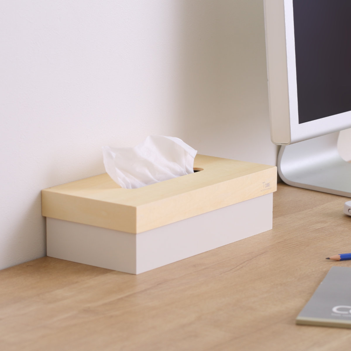 ティッシュケース 木製 T CUBE 北欧 ( ティッシュ ケース ティッシュカバー ハンドメイド 日本製 ティッシュホルダー インテリア 雑貨 リビング ダイニング 収納 おしゃれ ナチュラル 木目 ) 【アイボリー】 アイボリー