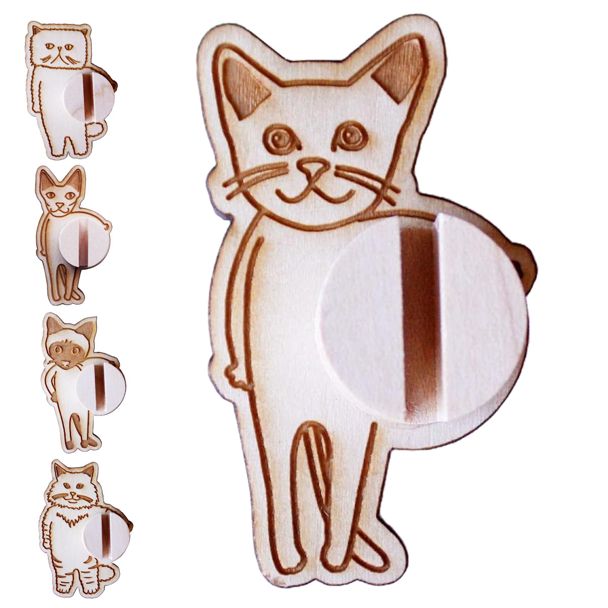ケーブルクリップ コードクリップ 木製 両面テープ ネコ アニマル （ ケーブルホルダー コード 固定 クリップ 天然木 猫 プレゼント かわいい 日本製 壁 机 収納 整頓 充電ケーブル 充電コード 便利グッズ 貼るだけ ） 【スフィンクス】