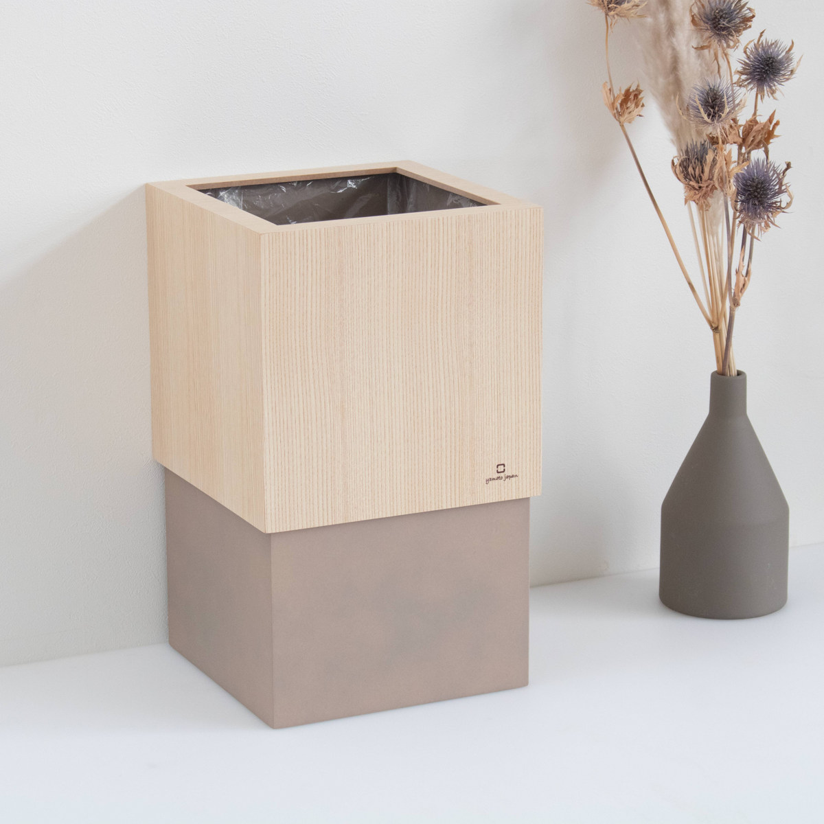 ゴミ箱 木製 10L W CUBE セン 袋が見えない 日本製 ( ダストボックス ごみ箱 10リットル おしゃれ 袋 見えない スリム リビング 四角 小さい 北欧 分別 幅20 被せる 角型 木 ウッド ごみ袋 隠す 隠せる 省スペース インテリア ) 【クリアホワイト】 クリアホワイト