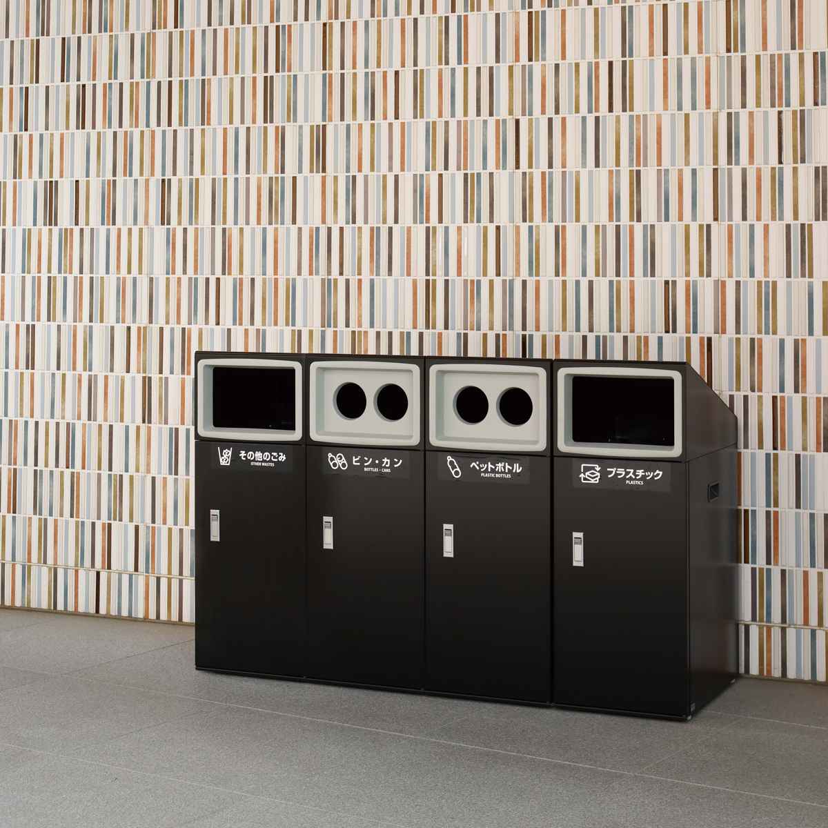 ゴミ箱 リサイクルボックスNTO-50 50L スリム 屋外用 ( 法人限定 山崎産業 業務用 ダストボックス 分別 ごみ箱 幅34 分別シール付き 50リットル 省スペース 分別ゴミ箱 内容器付き スチール製 おしゃれ ) 【ホワイト×角穴】 ホワイト×角穴