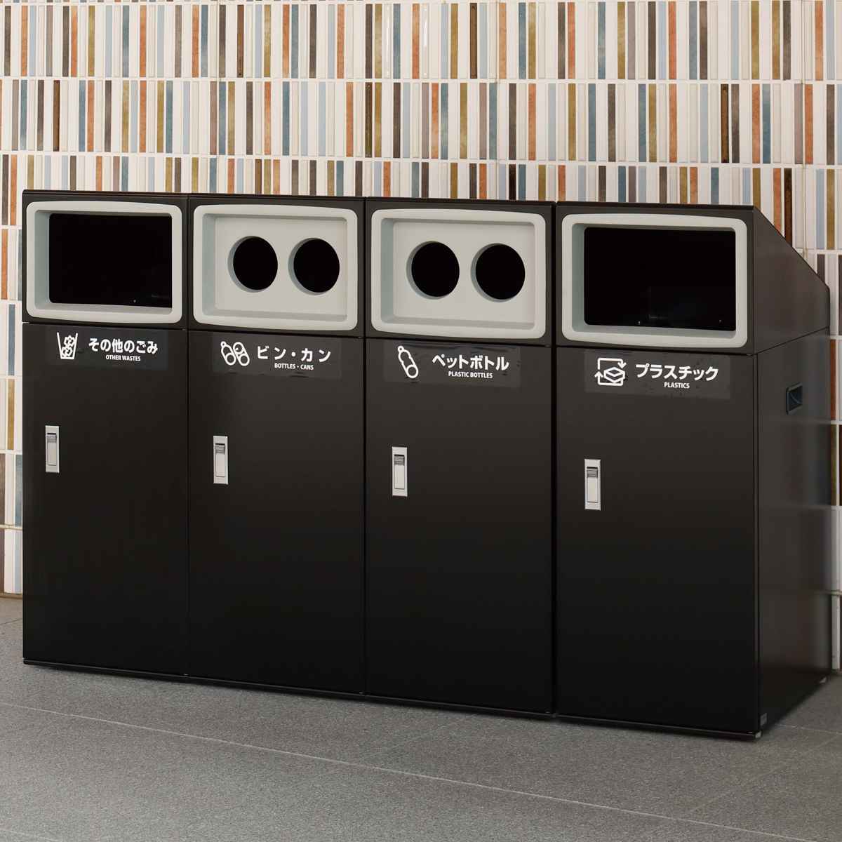 ゴミ箱 リサイクルボックスNTO-50 50L スリム 屋外用 ( 法人限定 山崎産業 業務用 ダストボックス 分別 ごみ箱 幅34 分別シール付き 50リットル 省スペース 分別ゴミ箱 内容器付き スチール製 おしゃれ ) 【ホワイト×角穴】 ホワイト×角穴