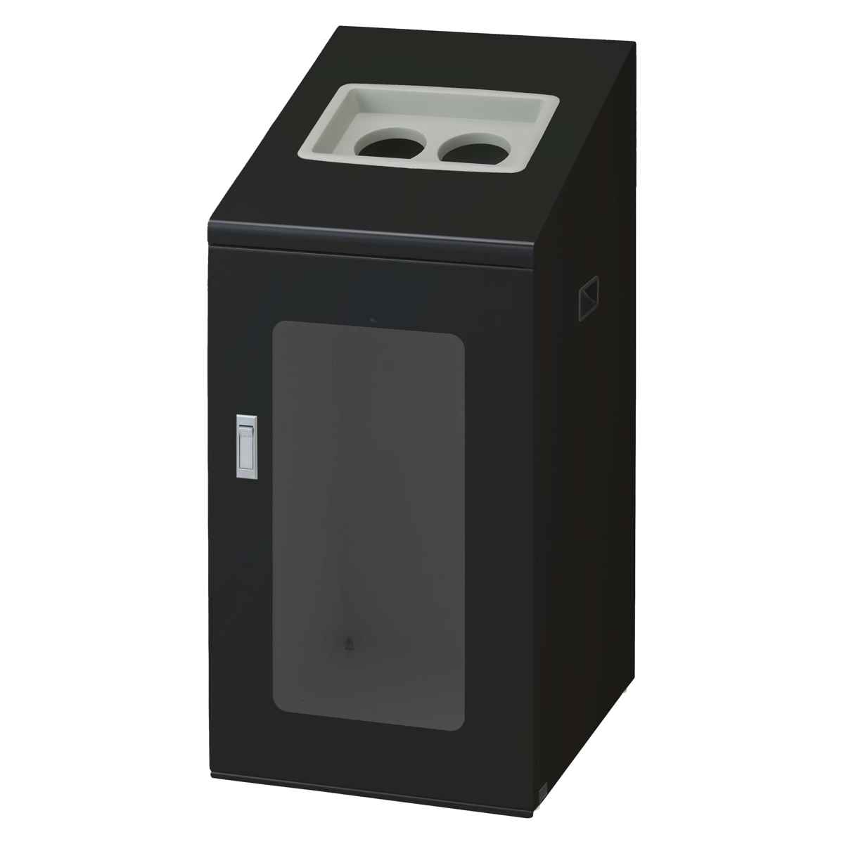 ゴミ箱 リサイクルボックスNTIS-90 120L 窓あり スリム 屋内用 ( 法人限定 山崎産業 業務用 ダストボックス 分別 ごみ箱 幅44 分別シール付き 120リットル 大容量 省スペース 分別ゴミ箱 袋止め付き スチール製 おしゃれ ) 【ブラック×角穴】 ブラック×角穴