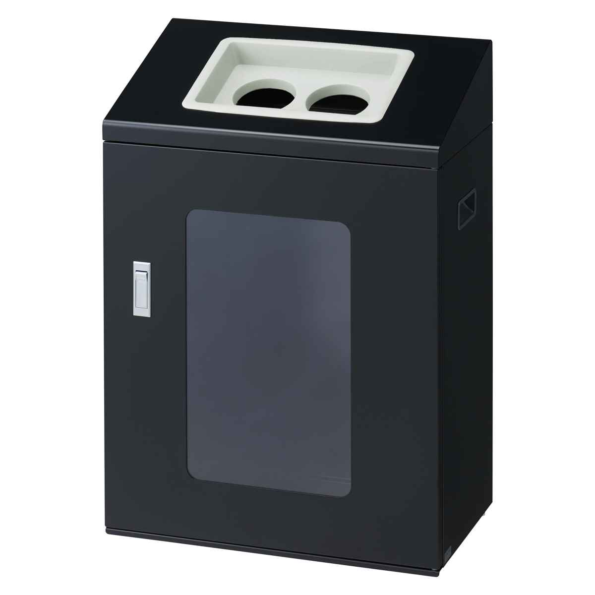 ゴミ箱 リサイクルボックスNYIS-50 70L 窓あり ワイド 屋内用 ( 法人限定 山崎産業 業務用 ダストボックス 分別 ごみ箱 奥行30 分別シール付き 70リットル 大容量 省スペース 分別ゴミ箱 袋止め付き スチール製 おしゃれ ) 【ブラック×角穴】 ブラック×角穴