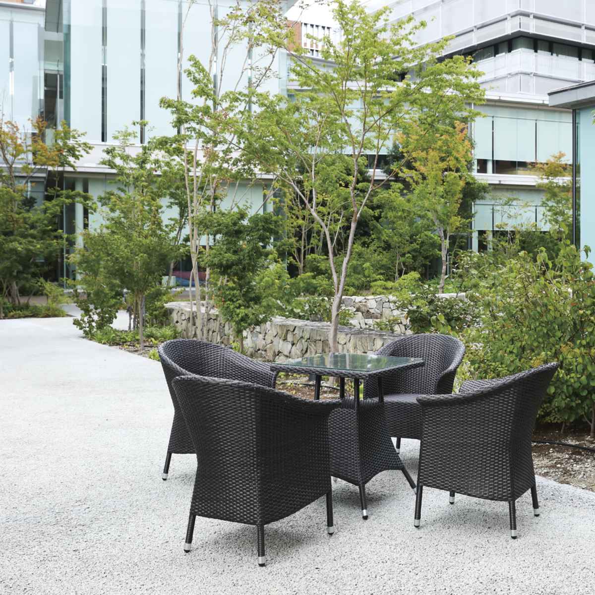 テーブル Gテーブル VN R-1 ガーデンテーブル ( 法人限定 机 ガーデン 庭 軽量 ラタン調 天板 ガラス カフェテーブル カフェ バルコニー テラス モダン 屋外 軽い 高級感 )