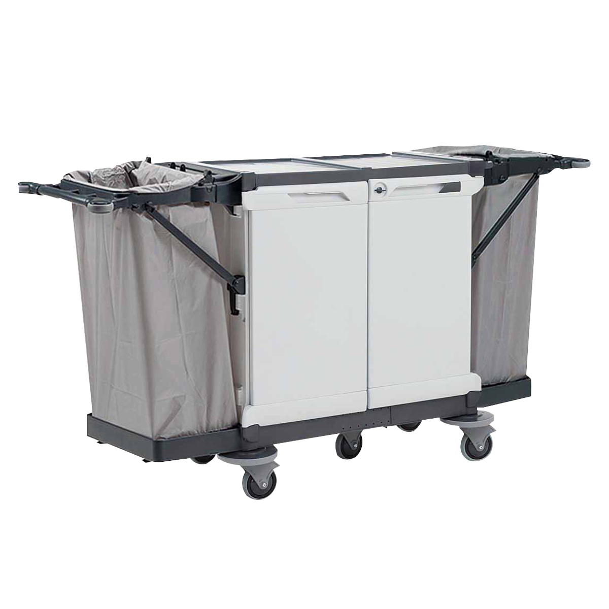 カート リネンカートSKF-2 幅64×奥行197×高さ103.5cm ( 法人限定 山崎産業 台車 回収用 袋付き リネン タオル 衣類 ホテル 旅館 客室 静音 業務用 ルームメイク ベッドメイク ワゴン 運搬台車 運搬 回収 )