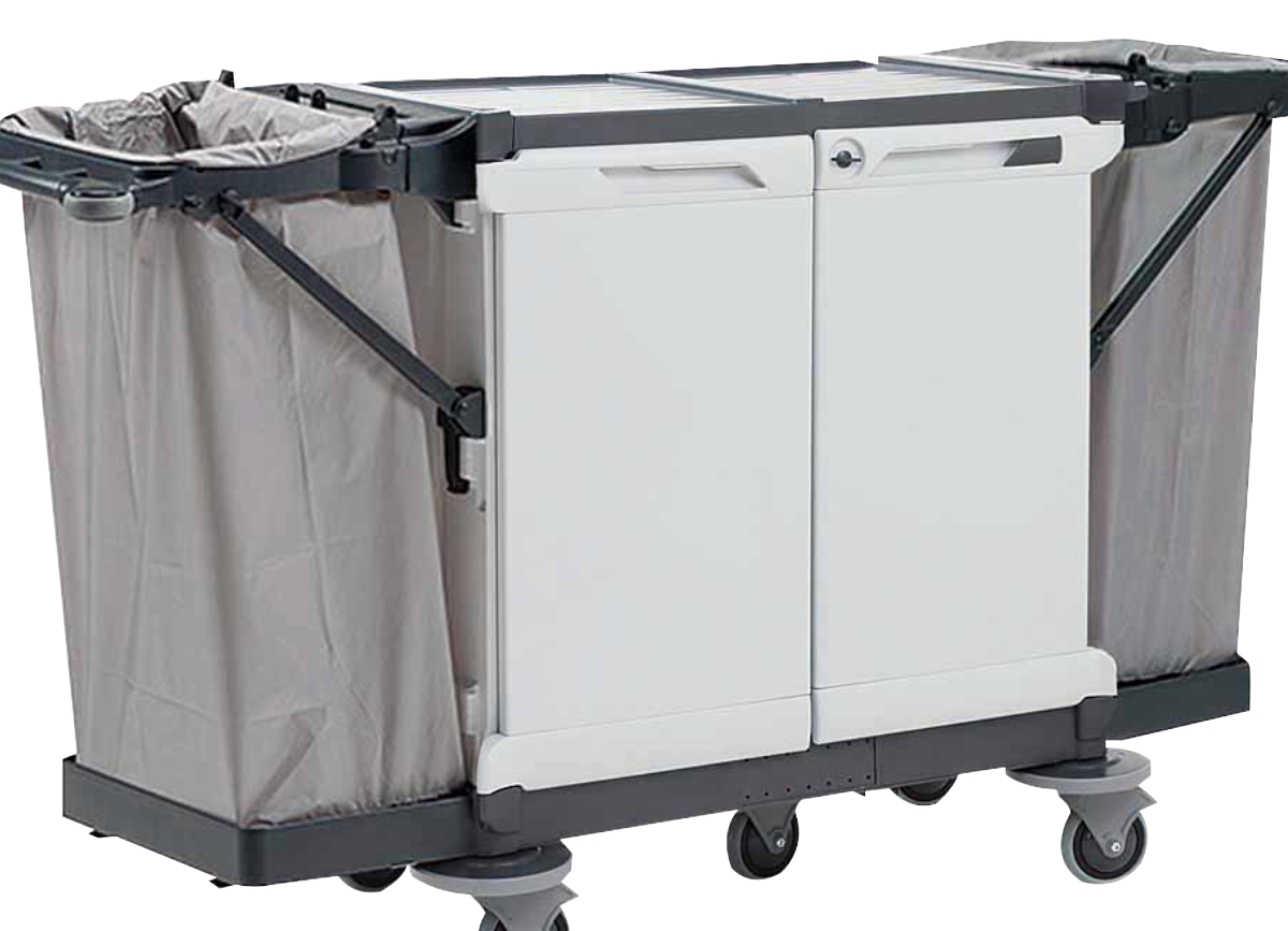 カート リネンカートSKF-2 幅64×奥行197×高さ103.5cm ( 法人限定 山崎産業 台車 回収用 袋付き リネン タオル 衣類 ホテル 旅館 客室 静音 業務用 ルームメイク ベッドメイク ワゴン 運搬台車 運搬 回収 )