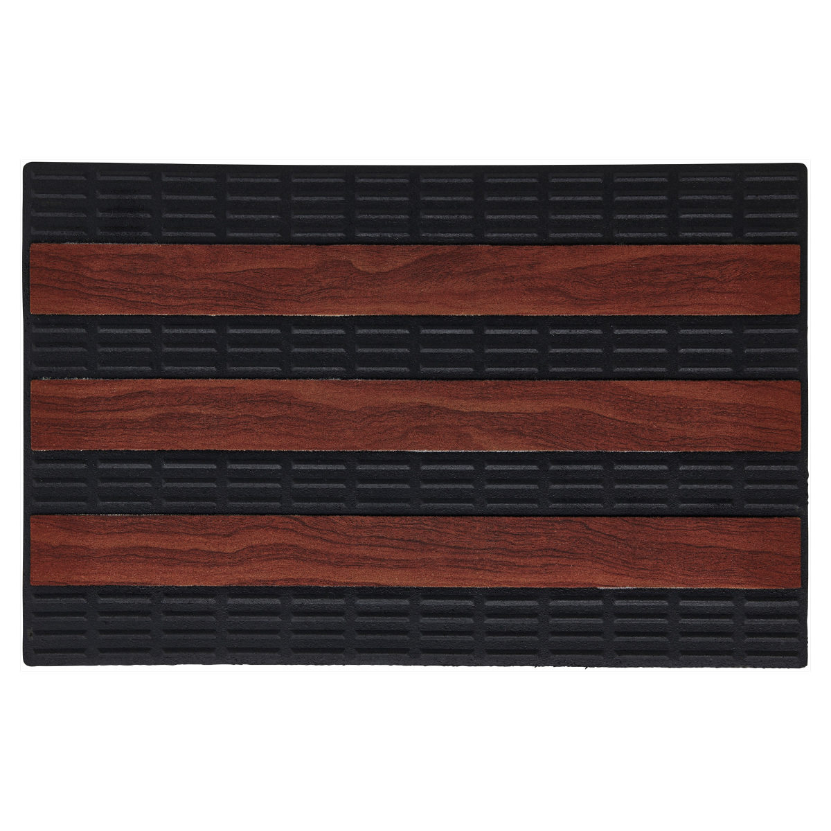 玄関マット 泥落とし 55cm×85cm 屋内・屋外兼用 エントランスマット ウッドボーダー ( 屋外 洗える 水洗い 弾力 マット ゴム 薄手 滑りにくい 幅85cm おしゃれ カフェ ベランダ デッキ テラス 玄関 外用 室内 ブラウン 木目調 )