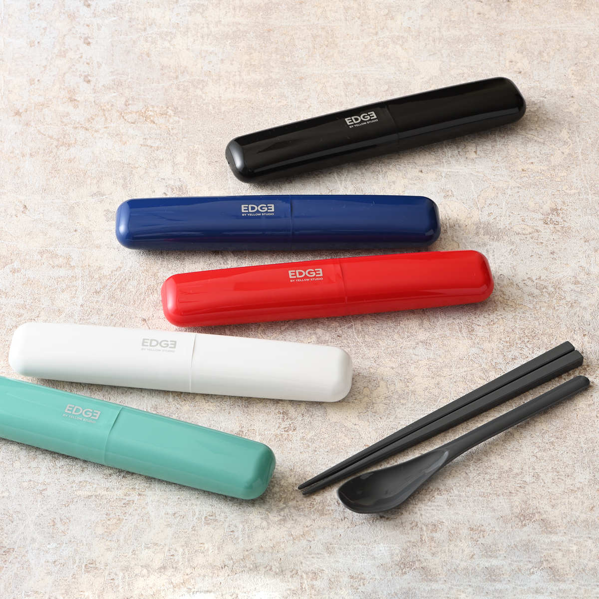 箸&スプーンコンビセット 25EDGE ( お箸 箸箱 18cm 19.5cm カトラリー セット 男子 携帯用 持ち運び お弁当用 給食 お弁当 弁当 男性 大人 日本製 ) 【ブラック】