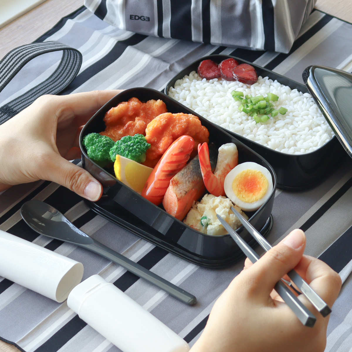 箸&スプーンコンビセット 25EDGE ( お箸 箸箱 18cm 19.5cm カトラリー セット 男子 携帯用 持ち運び お弁当用 給食 お弁当 弁当 男性 大人 日本製 ) 【ブルー】 ブルー