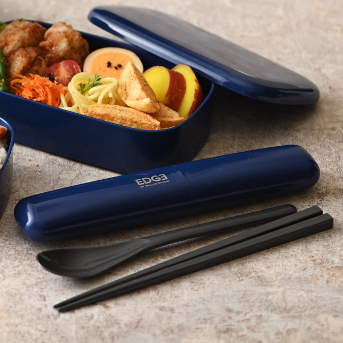 箸&スプーンコンビセット 25EDGE ( お箸 箸箱 18cm 19.5cm カトラリー セット 男子 携帯用 持ち運び お弁当用 給食 お弁当 弁当 男性 大人 日本製 ) 【ブルー】 ブルー