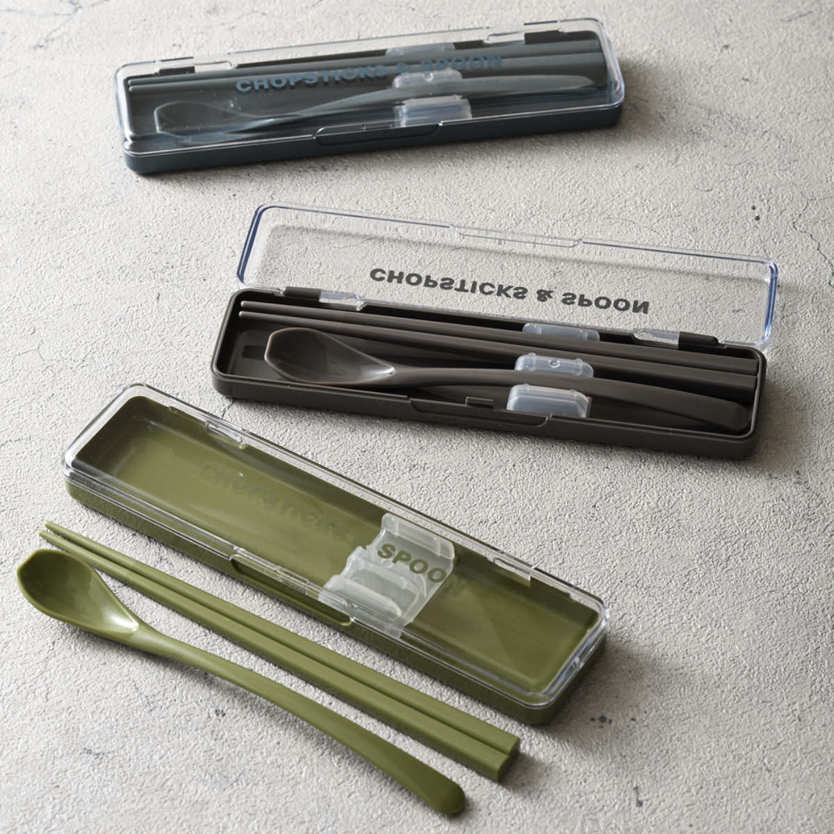 コンビセット モノクローム 箸 スプーン ( お箸 箸箱 セット 滑り止め加工 食洗機対応 大人用 日本製 音が鳴りにくい 食洗機OK お弁当用 携帯箸 カトラリー 持ち運び 携帯用 ) 【チャコールグレー】
