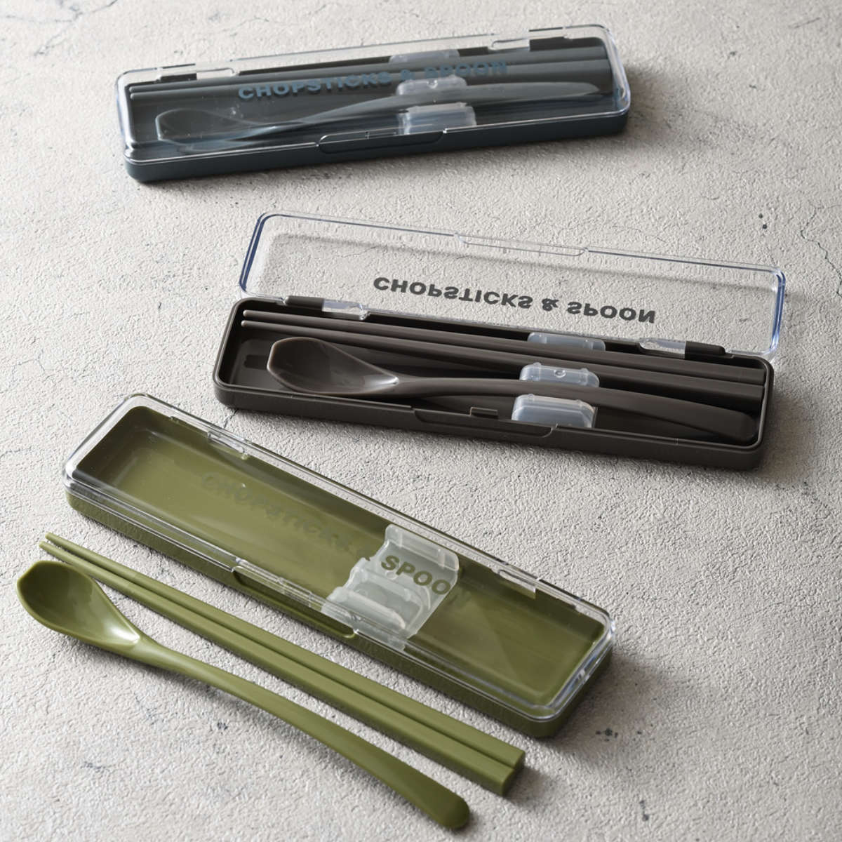 コンビセット モノクローム 箸 スプーン ( お箸 箸箱 セット 滑り止め加工 食洗機対応 大人用 日本製 音が鳴りにくい 食洗機OK お弁当用 携帯箸 カトラリー 持ち運び 携帯用 ) 【ネイビー】 ネイビー