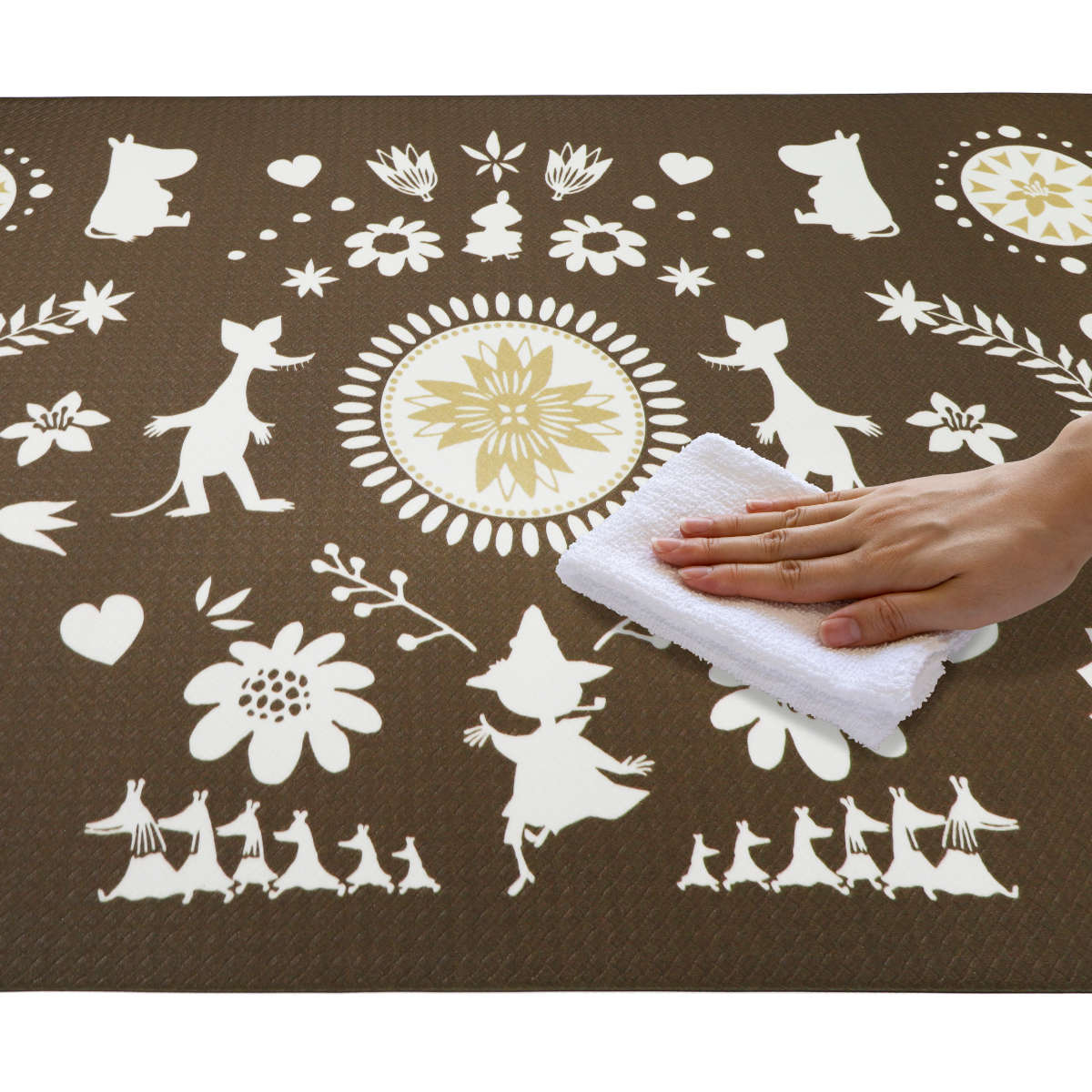 キッチンマット ムーミン PVCキッチンマット 45×240cm ( 拭ける PVC 45cm 240cm キッチン 台所 マット インテリアマット PVCマット 床暖OK 防菌 防臭 防カビ 防炎 洗濯不要 お手入れ簡単 もちもち やわらかい クッション ) 【ブラウン】 ブラウン