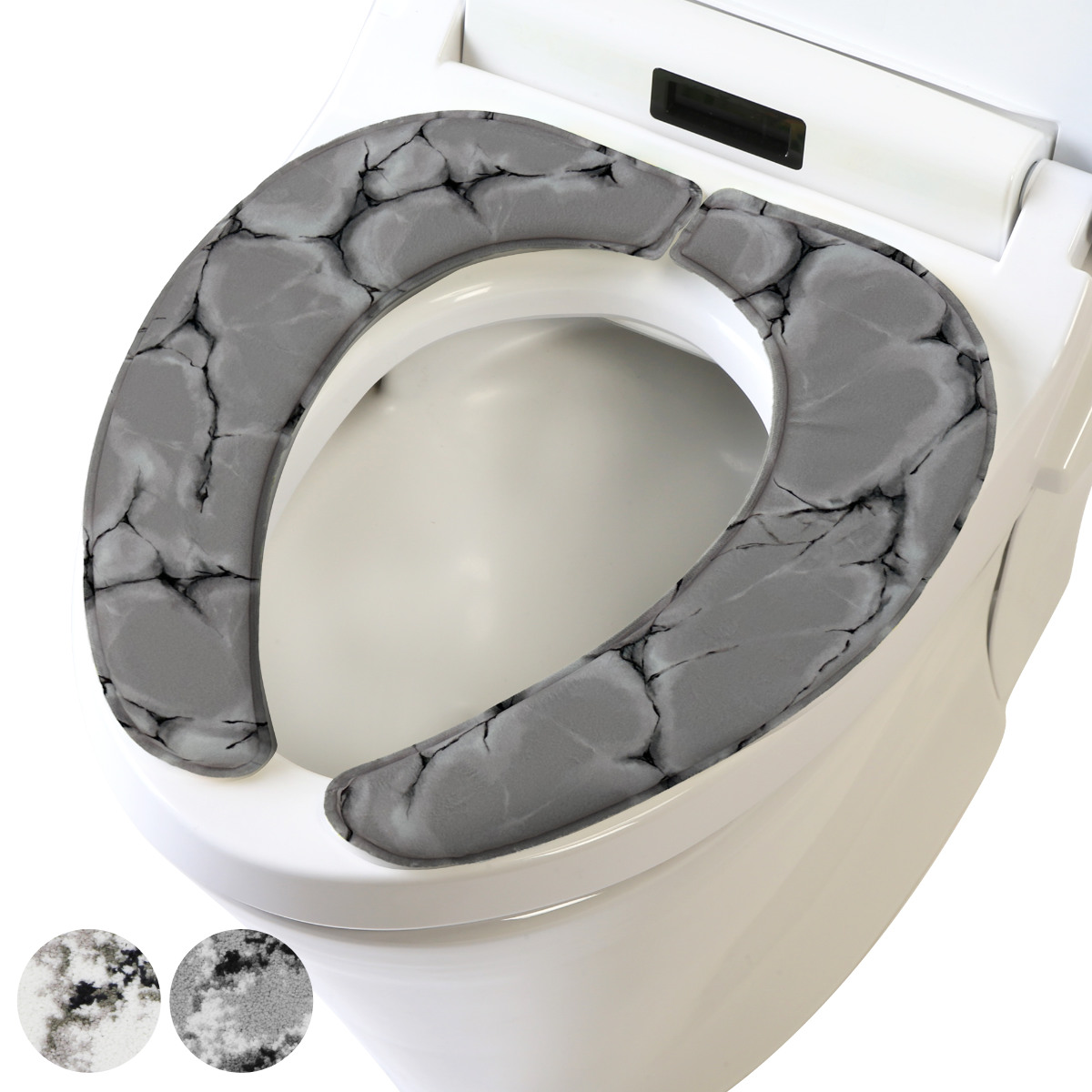 便座クッション さらふわ マーブル柄 （ 便座カバー 便座シート 便座 シート 置くだけ 吸着シート 兼用シート ふわふわ おしゃれ U型 O型 洗浄暖房型 トイレタリー おくだけ トイレ用品 ） 【ホワイト】