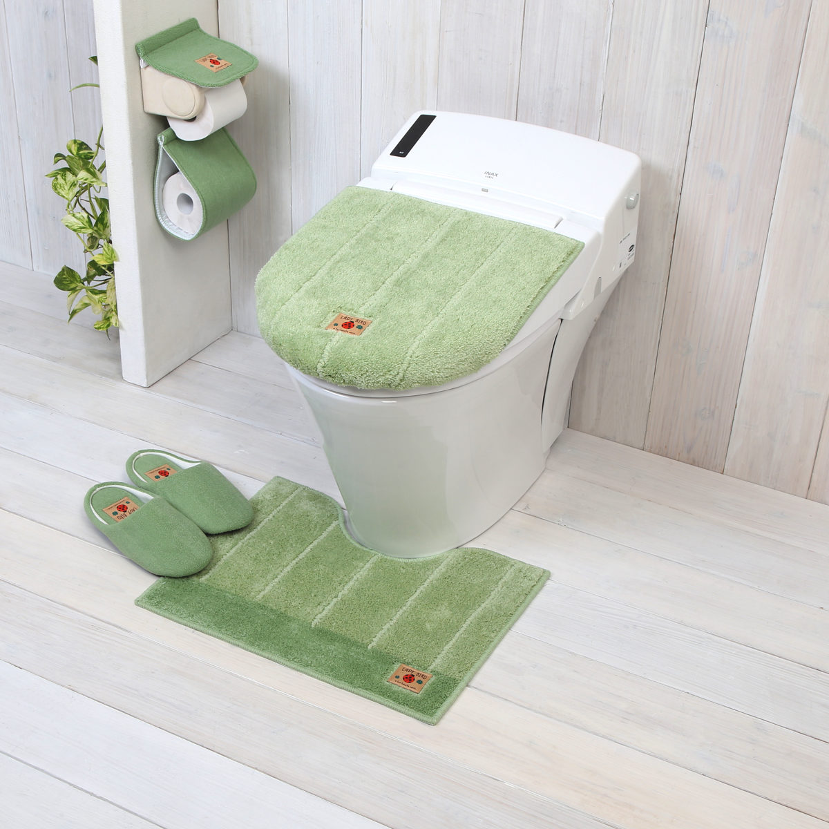 トイレマット 40×50cm ミニ シャンフル 北欧 おしゃれ ( 足元マット ミニサイズ すべりにくい 滑りにくい トイレグッズ トイレタリー ファブリック トイレファブ 足下マット 40 50 単品 ) 【グリーン】 グリーン