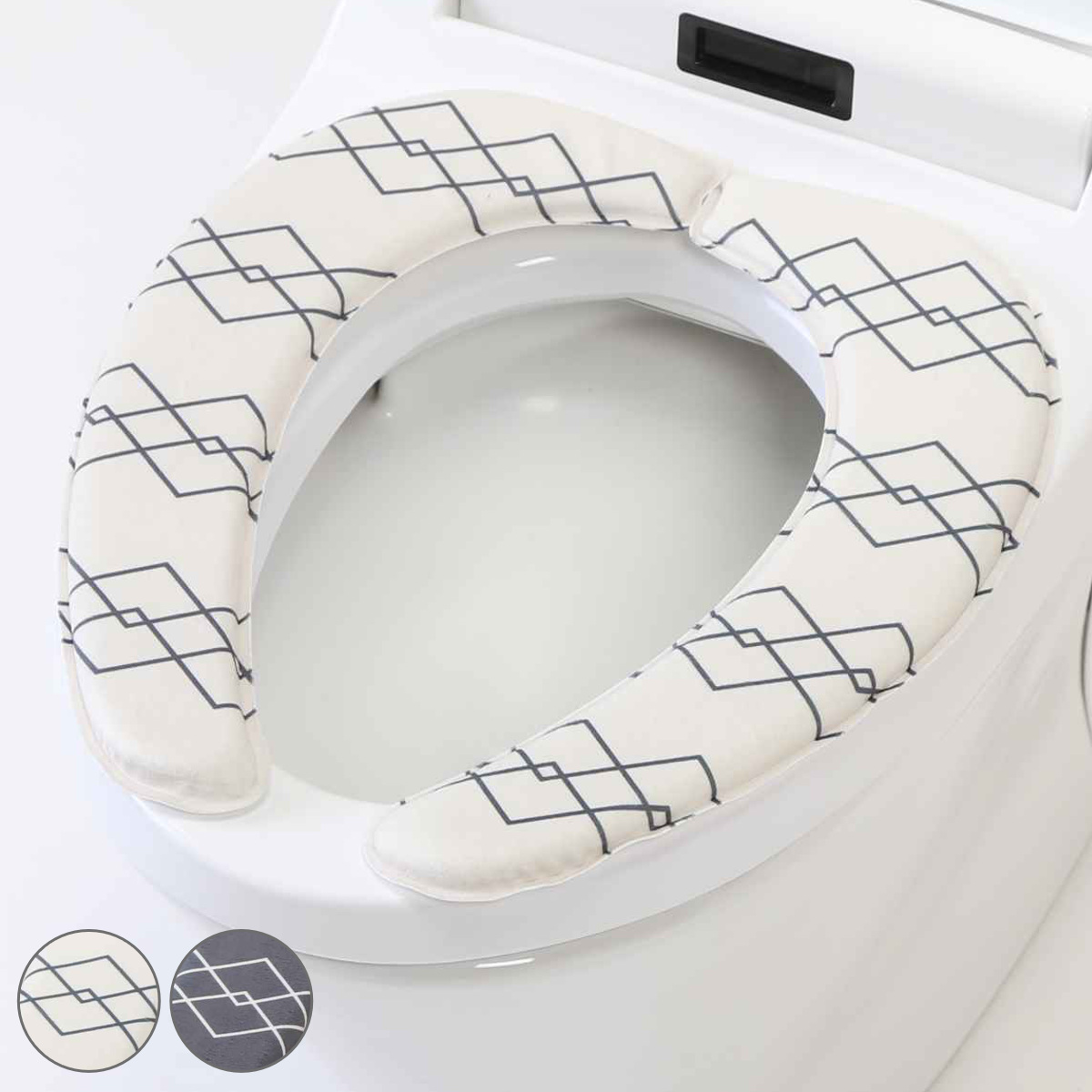 便座シート ベニワレン （ トイレ 便座 カバー 単品 シートカバー トイレ用品 洗濯OK U型 O型 洗浄暖房型 厚手 ベニ・ワレン風 アイボリー グレー ） 【グレー】