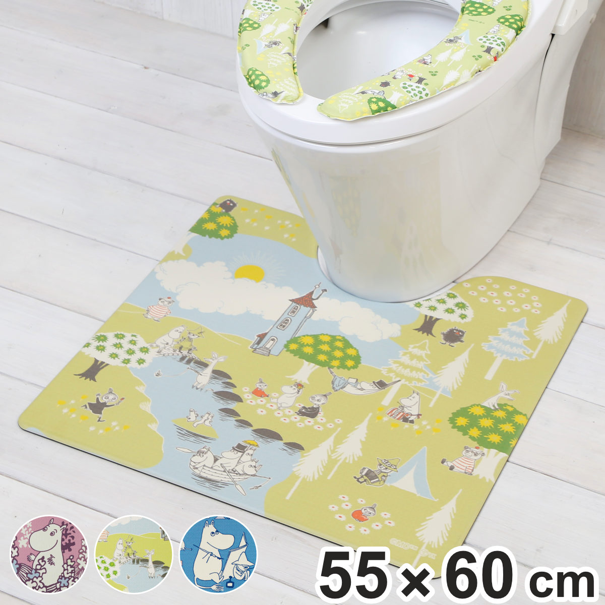 トイレマット ムーミン PVC 55×60cm （ トイレ マット 足元マット MOOMIN 拭ける PVCマット 抗菌 防臭 防カビ トイレタリー お手入れ簡単 拭けるマット 55×60 クッション性 洗濯不要 ピンク グリーン ブルー ） 【グリーン】