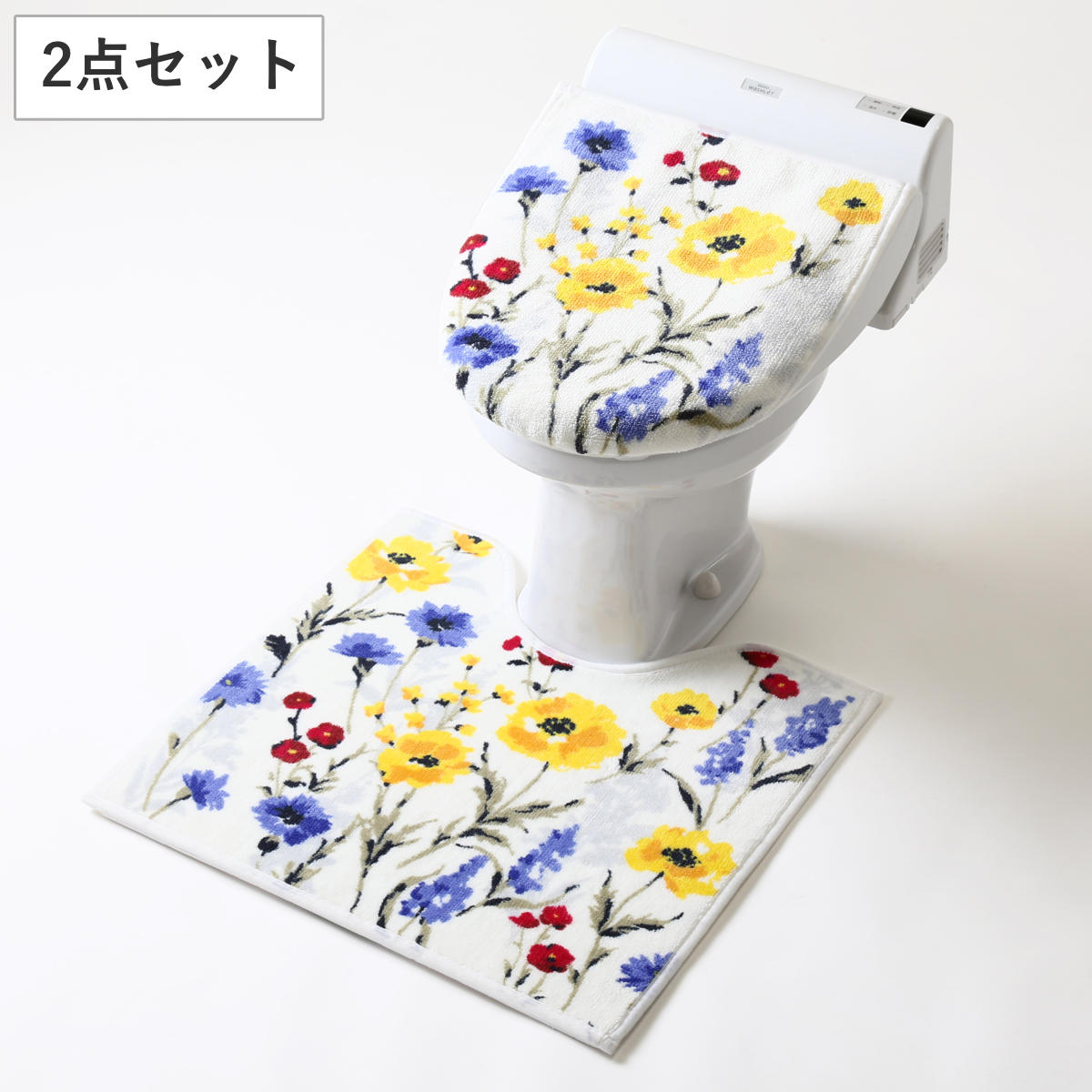 トイレマット 蓋カバー 2点セット ハーバリウム （ トイレ マット ふたカバー トイレふたカバー セット 洗浄 暖房 普通 トイレセット 洗える 花 滑り止め 55×60 長さ55 幅60 2点 トイレ用品 ）