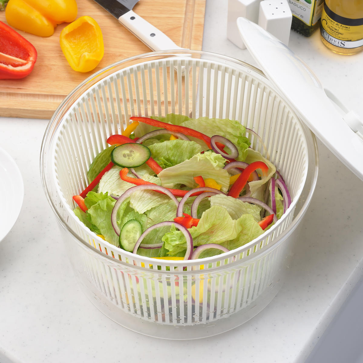 サラダスピナー バリバリサラダ 大 ( 野菜 水切り器 野菜水きり器 コランダー スピナー キッチンツール 日本製 手動 回転式 ザル ボウル キッチン 調理 サラダ やさい 下ごしらえ 簡単 )