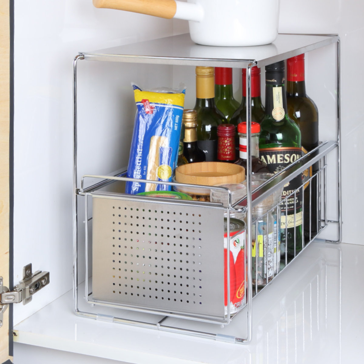 シンク下収納 シンク下スライド収納 1段 幅25cm ( シンク下収納ラック 引き出し付き スリム シンク下 コンロ下 キッチンストッカー ステンレス スライドラック 隙間収納 引出し ワゴン キッチン 洗面所 収納 おしゃれ 日本製 )