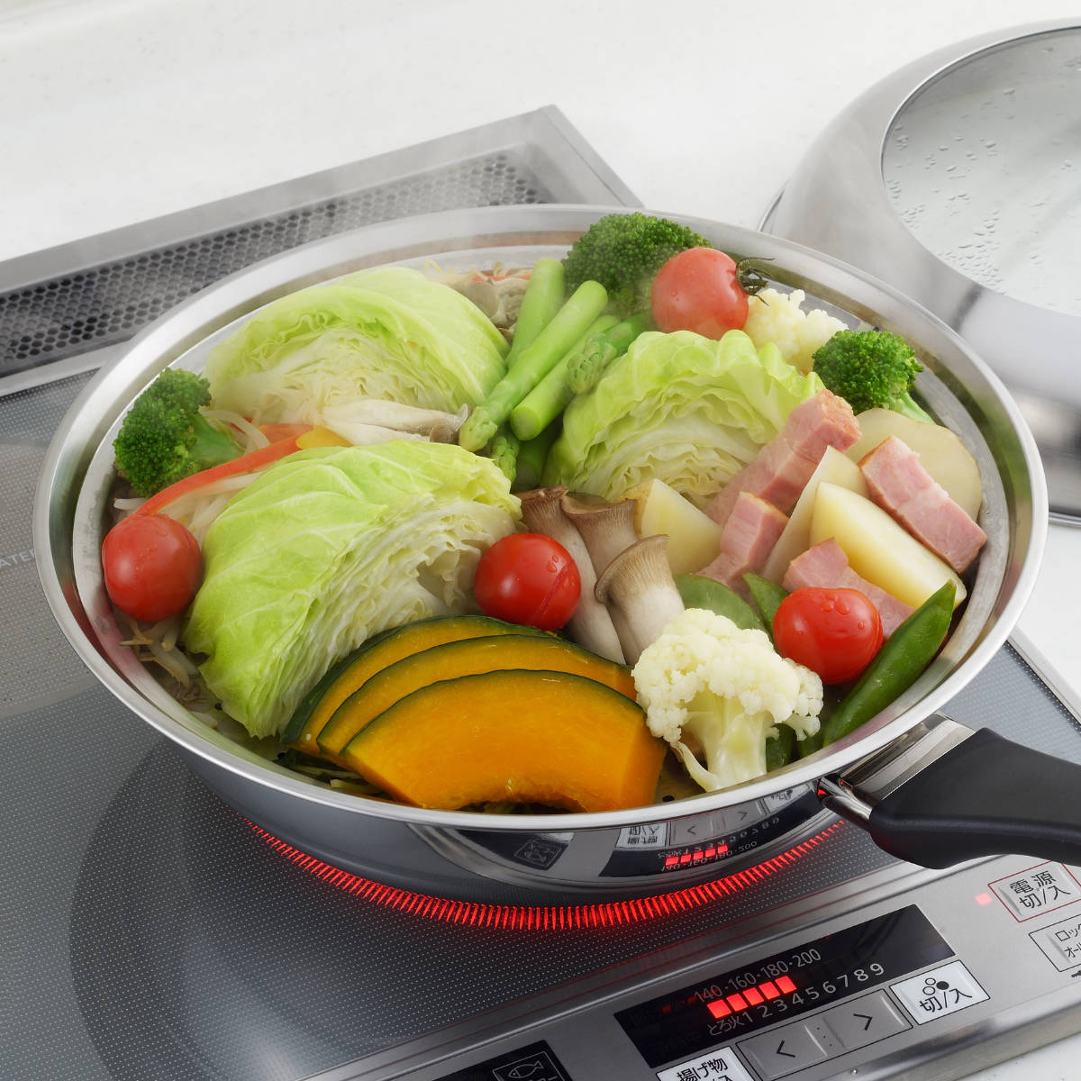 フライパン用蒸し器 28～30cm用 ガラス蓋付き 日本製 （ 蒸し器