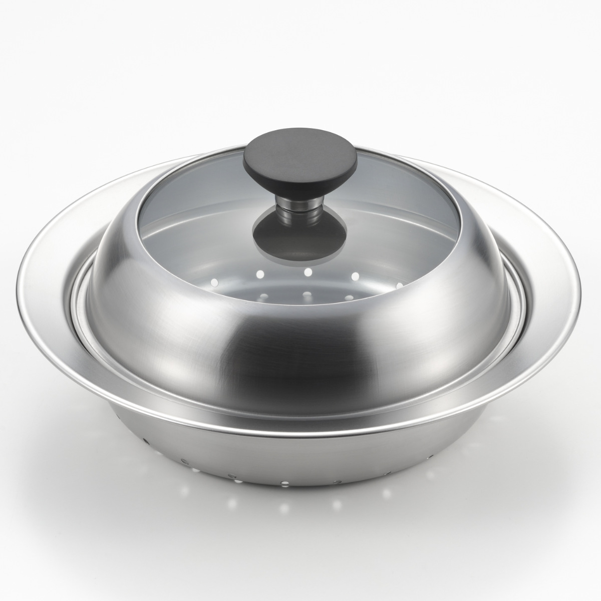 お鍋用蒸し器 18~20cm用 ガラス蓋付き 日本製 ( 蒸し器 ステンレス 蒸しプレート ドーム型 蓋付き 蒸し皿 スチームプレート 蒸し料理 温野菜 蒸し野菜 のせるだけ )