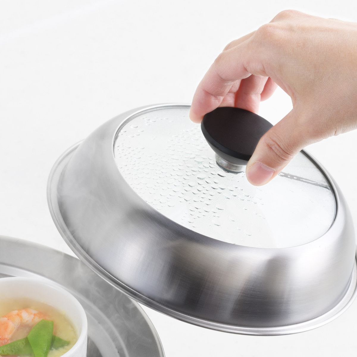 お鍋用蒸し器 18~20cm用 ガラス蓋付き 日本製 ( 蒸し器 ステンレス 蒸しプレート ドーム型 蓋付き 蒸し皿 スチームプレート 蒸し料理 温野菜 蒸し野菜 のせるだけ )