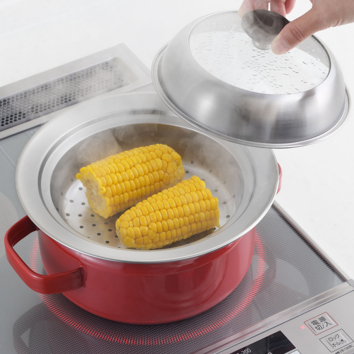 お鍋用蒸し器 18~20cm用 ガラス蓋付き 日本製 ( 蒸し器 ステンレス 蒸しプレート ドーム型 蓋付き 蒸し皿 スチームプレート 蒸し料理 温野菜 蒸し野菜 のせるだけ )