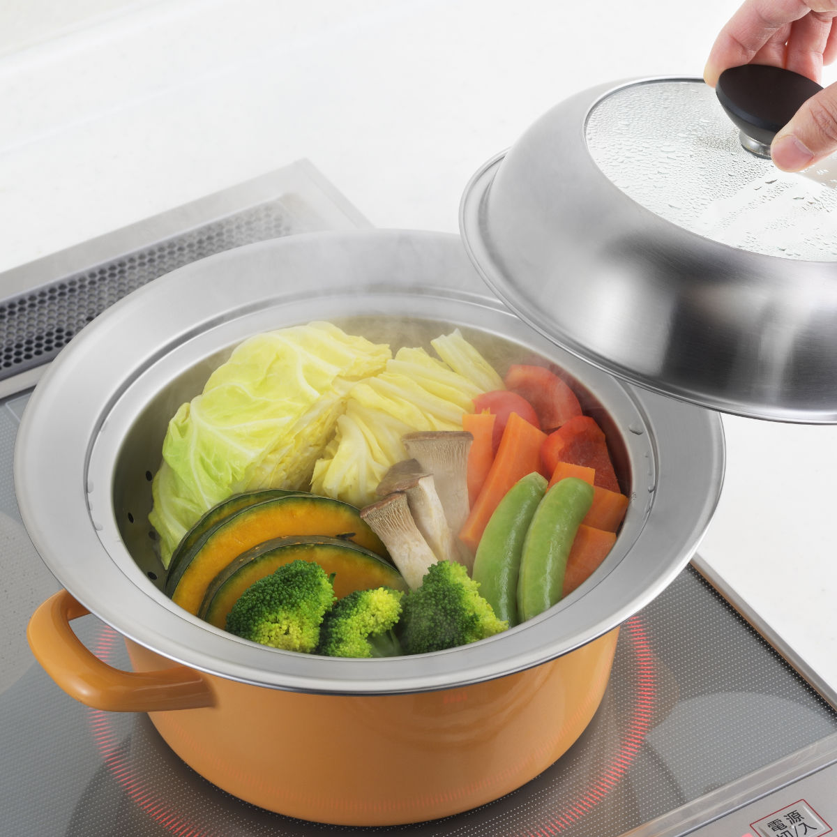 お鍋用蒸し器 20～22cm用 ガラス蓋付き 日本製 （ 蒸し器
