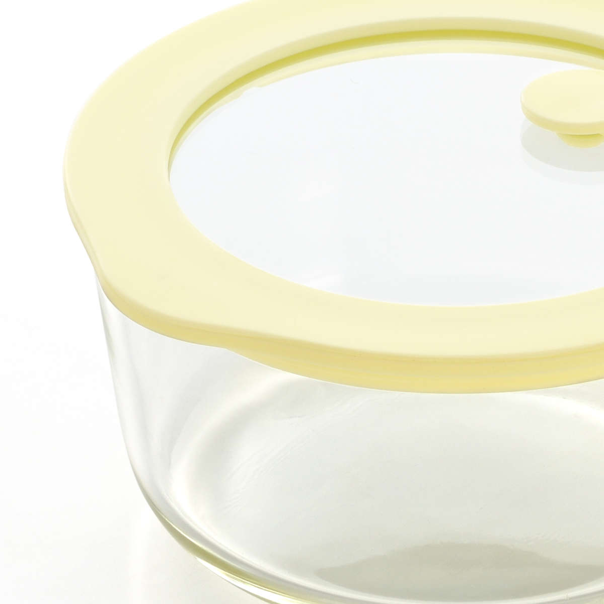 保存容器 電子レンジ対応 グラスコンテナ 500ml ライトイエロー ( ガラス 耐熱ガラス 密閉 食洗機対応 オーブン対応 冷蔵 冷凍 ガラス容器 食品保存 容器 耐熱容器 丸型 弁当箱 キャニスター 持ち運び 蓋付き 蒸気弁 )