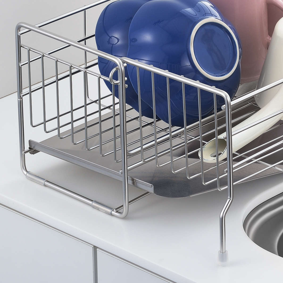 水切りラック シンクサイド 幅の広がる水切り 深型 奥行57cm ( 水切りかご 水切りトレー シンク上 スリム ステンレス 水切り シンク横 日本製 伸縮 おしゃれ コンパクト シンク 大容量 少量 ステンレス水切り ディッシュラック )